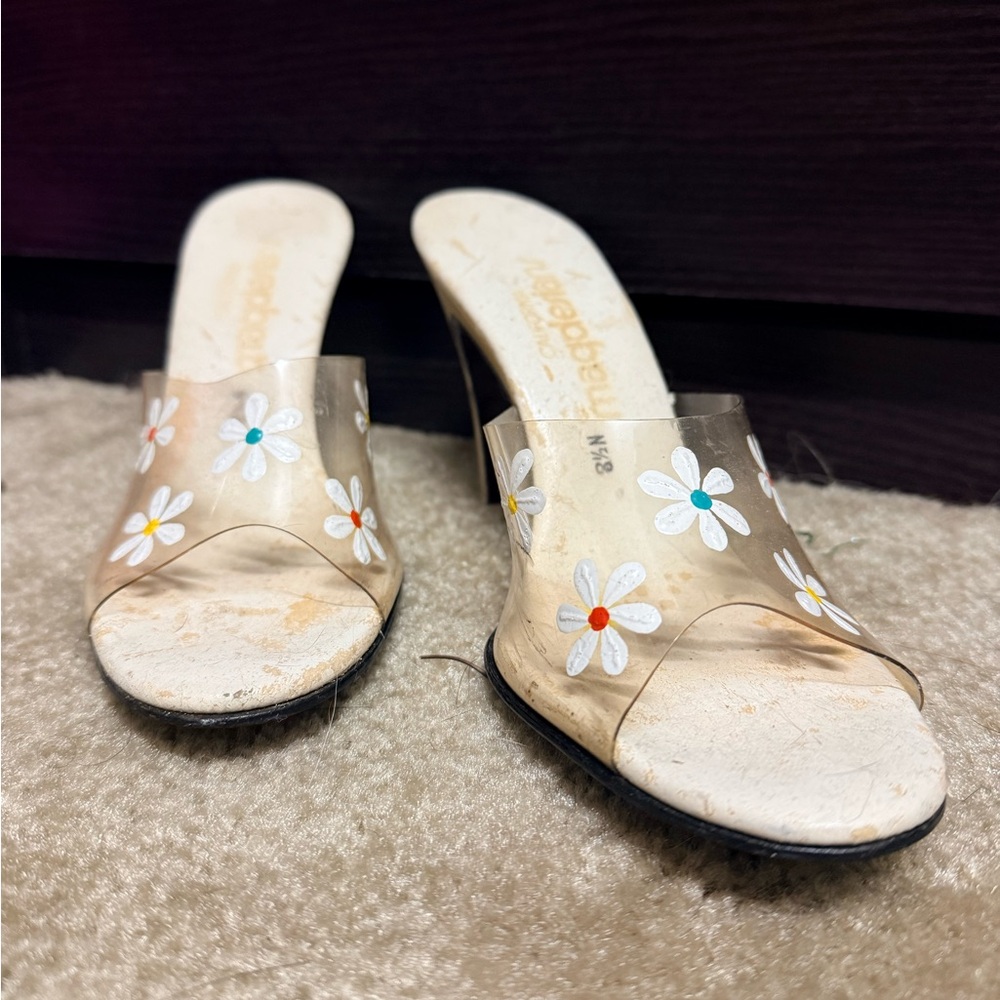 Vintage 1960s Transparent Floral Slide Sandals